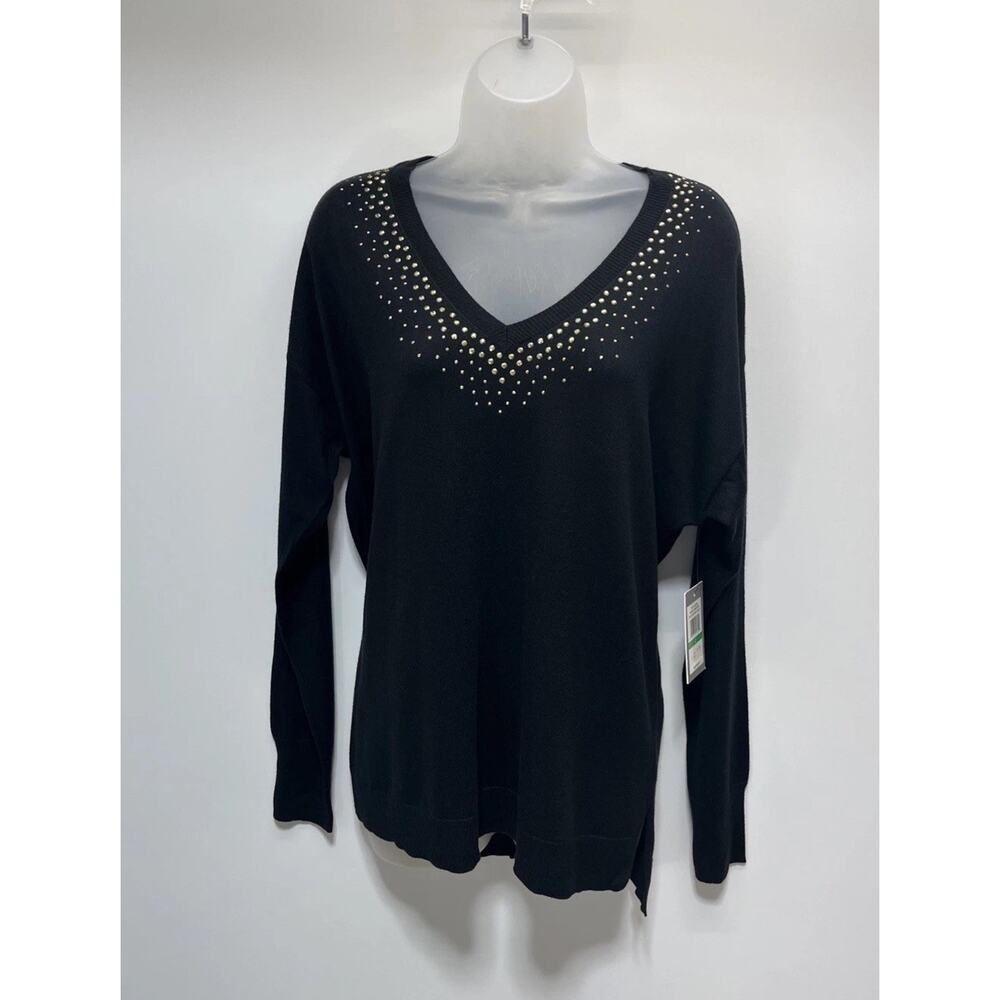 Women's Chaus Black Lightweight Sweater w/ Gold Studs detailing - Size L NWT